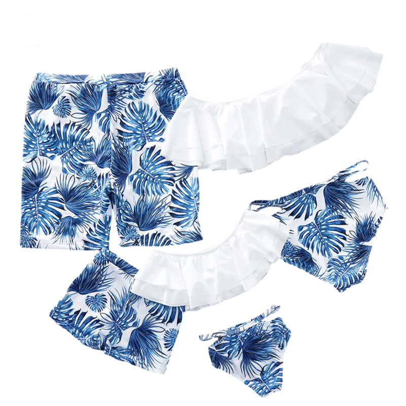 Parent-child swimsuit family bikini white lotus leaf