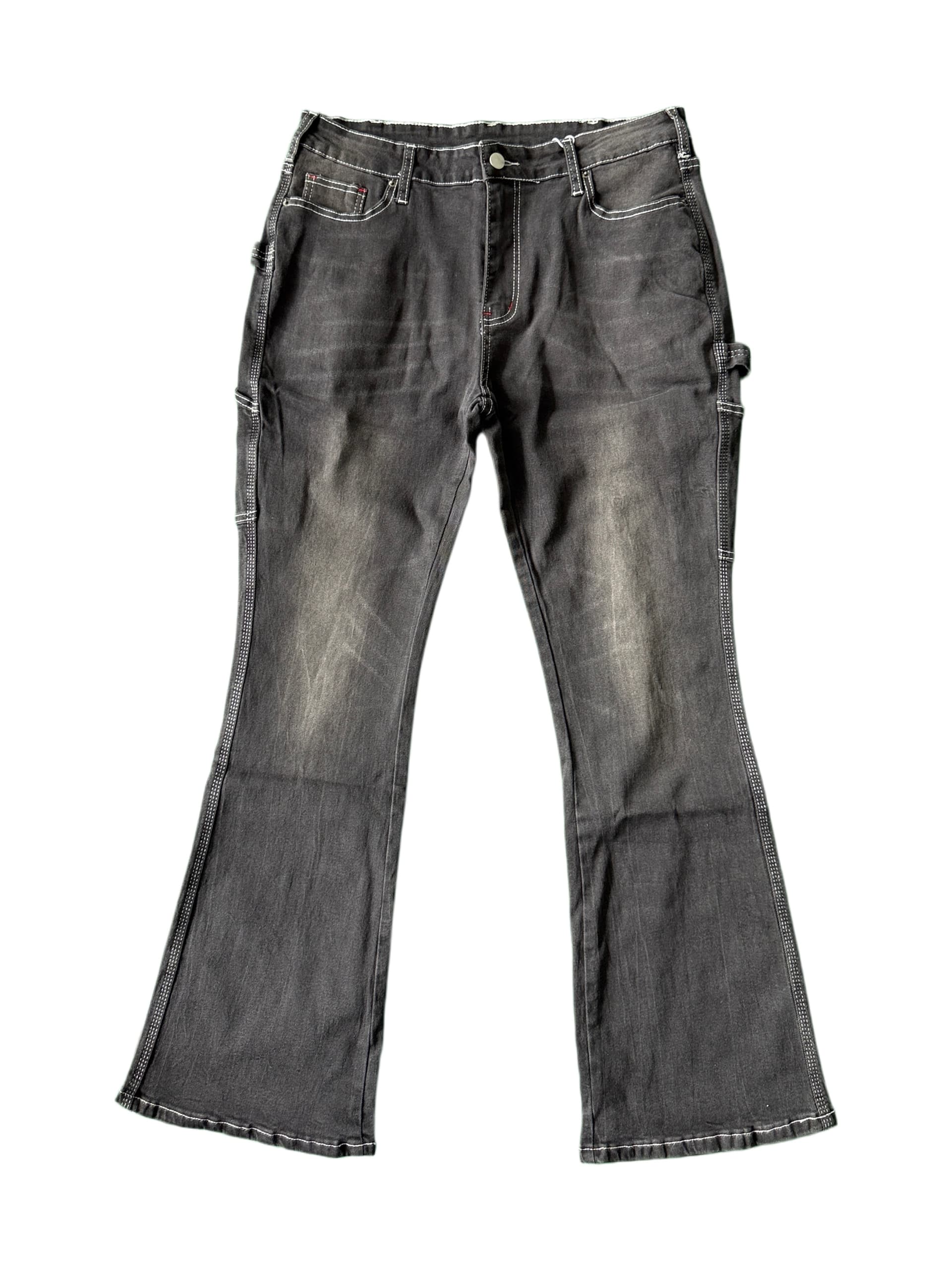 Black flare jeans women vintage washed contrast denim pants retro US
