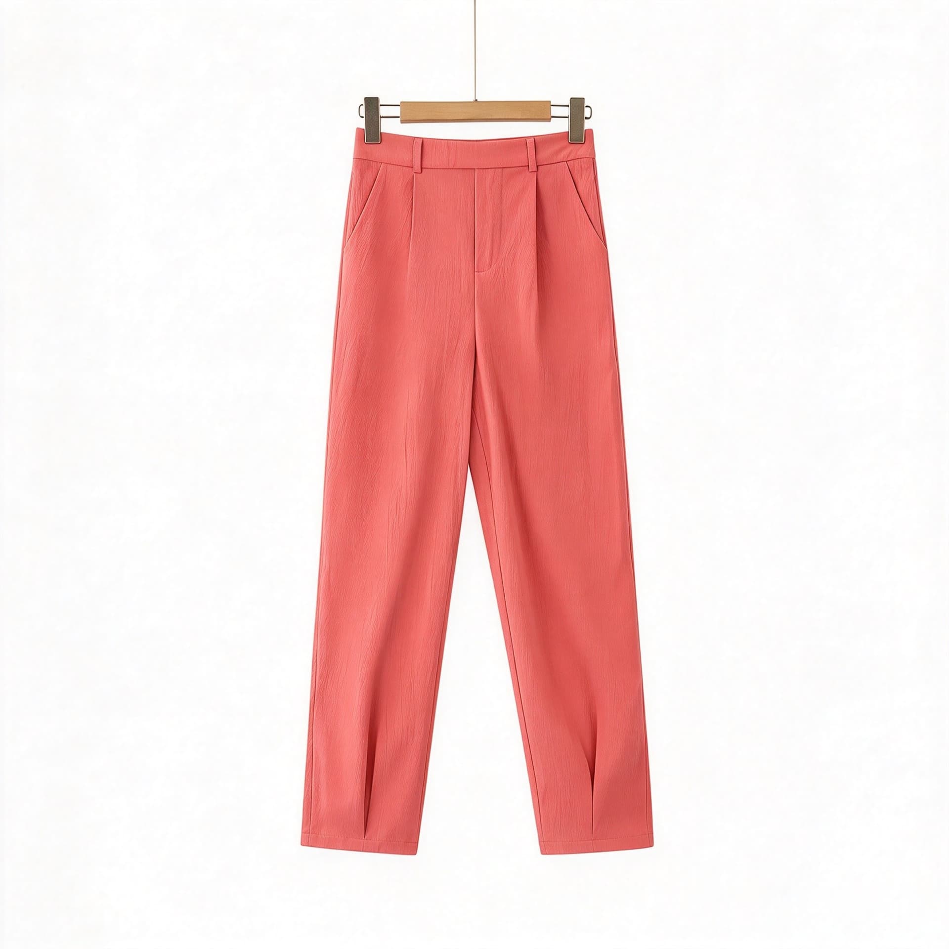 Women woven high waist pleated ankle tapered pants