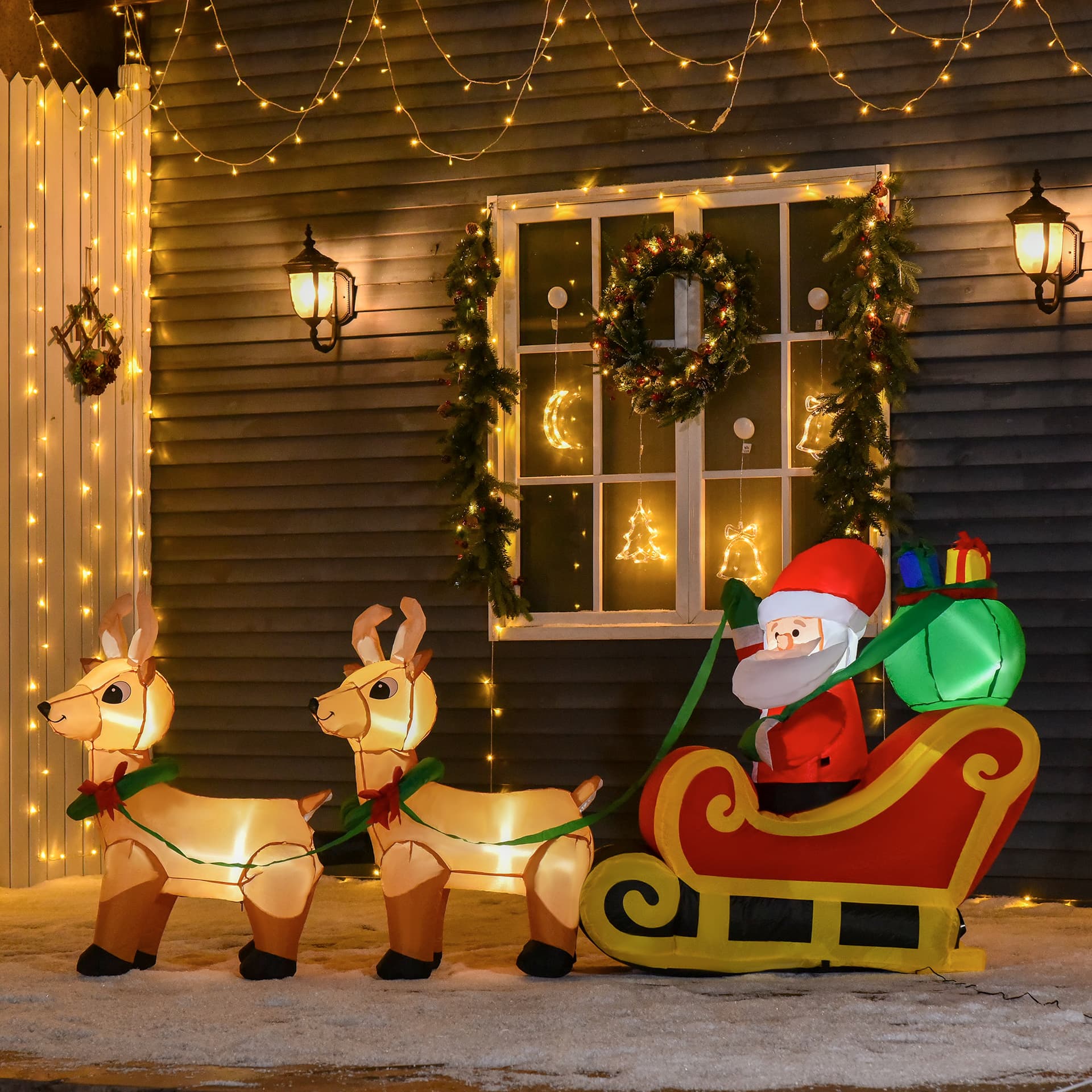8ft Christmas inflatable santa claus on sleigh, LED lighted for home