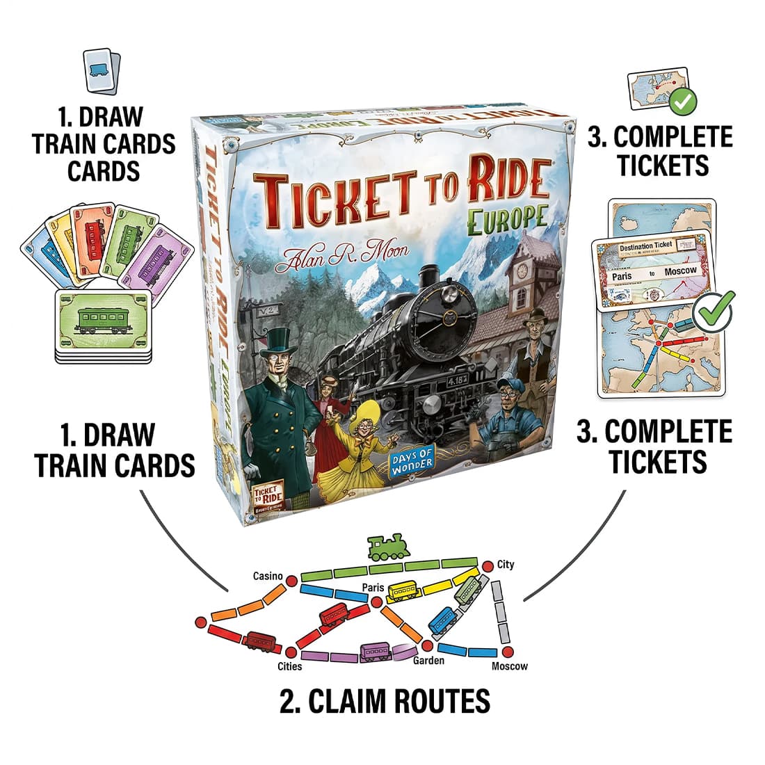 Days of wonder ticket to ride europe board game family 2-5 players