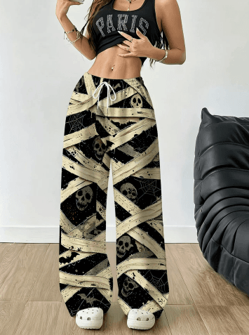 Women's colorblocked check Straight-leg long pants polyester