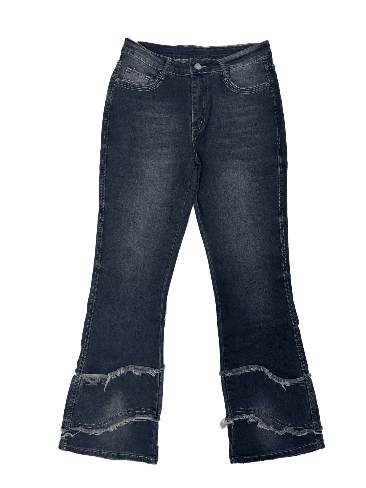 US ready stock women low rise flare jeans raw hem panel detail bell