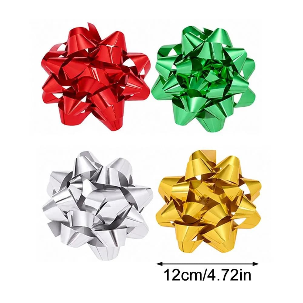 Metallic star flower gift decorations, 5 inch glossy festive