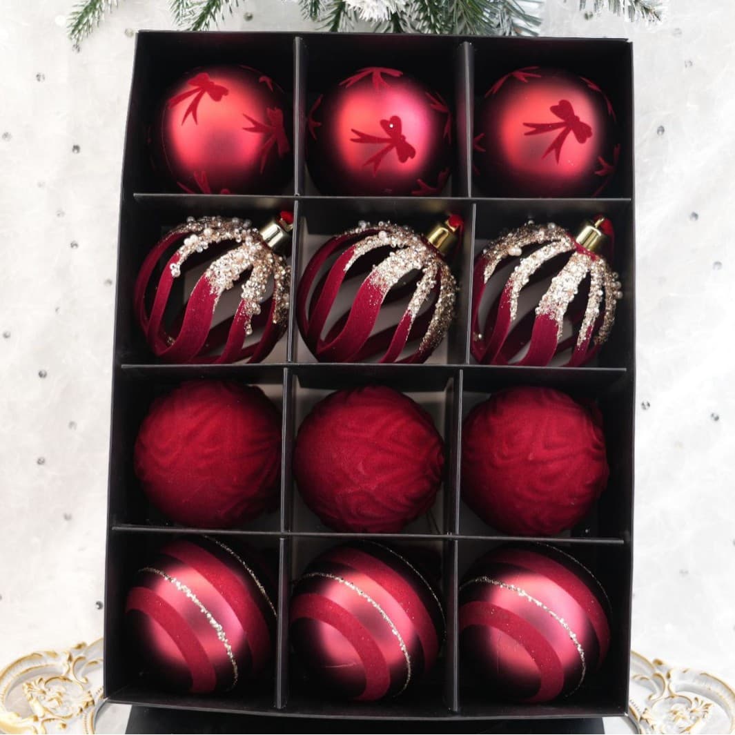 Christmas ball ornament set flocked matte Hollow-out design
