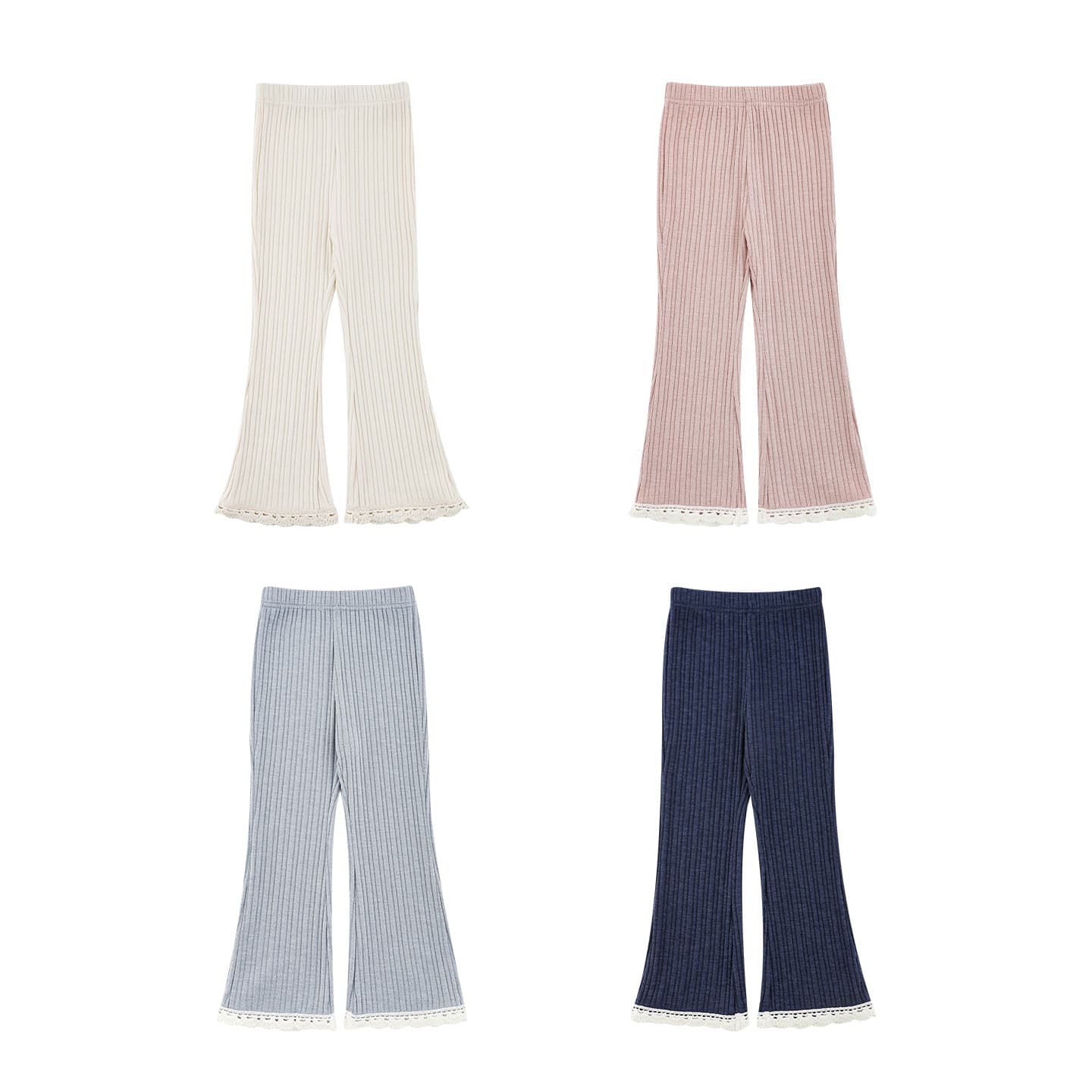 Versatile girls ribbed flared pants with lace trim