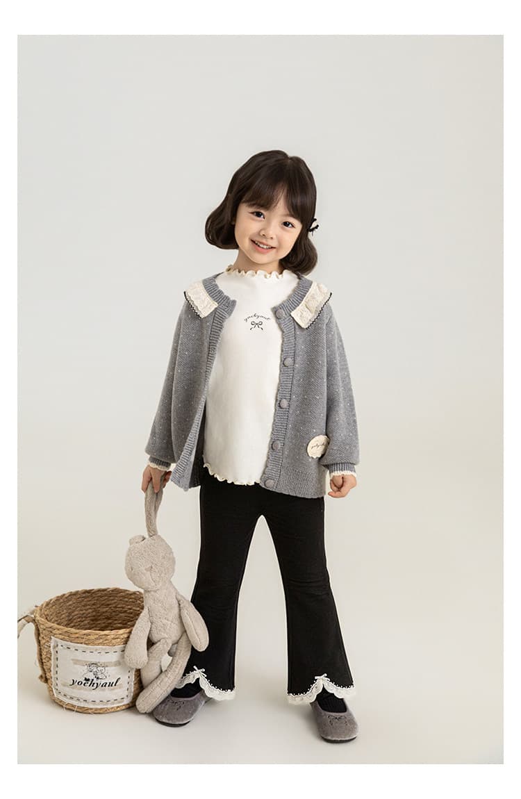 Lace-trimmed High-stretch ribbed knit pants for teens