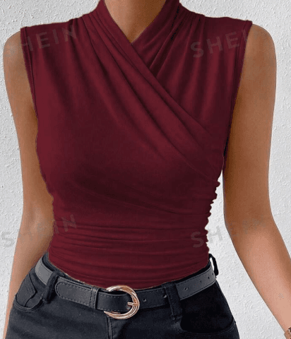 Women's summer solid color crisscross pleated sleeveless tank top