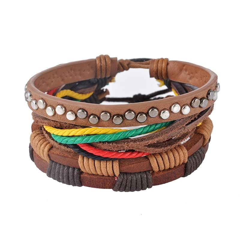 Leather Bracelet Men Multilayer Bead Punk Wrap Bracelets for Women