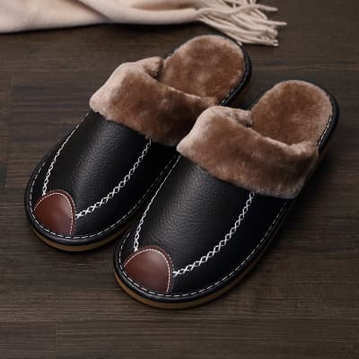 Couple cotton slippers winter home men and women autumn and leather
