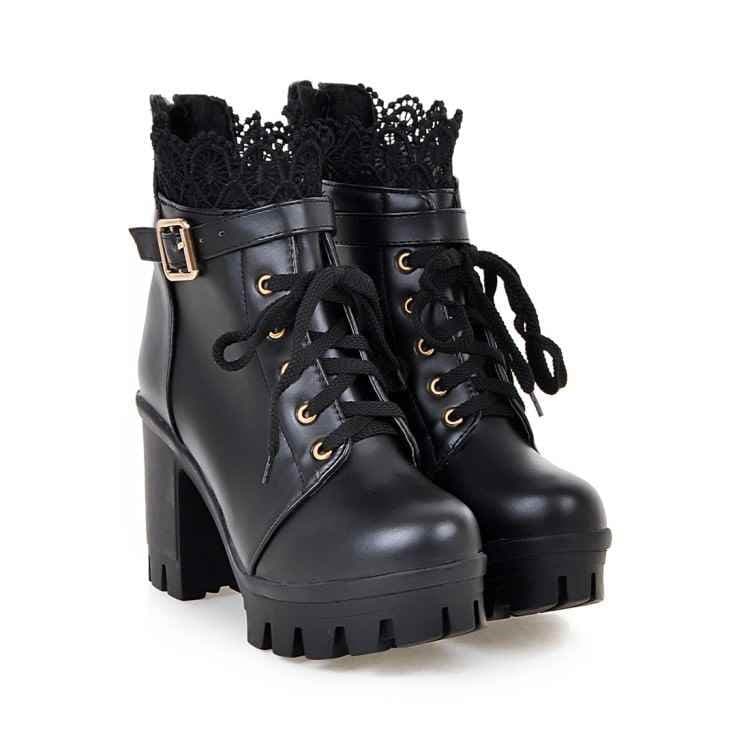 For Women, Lace-up Martens Boots With High Heels And Thick