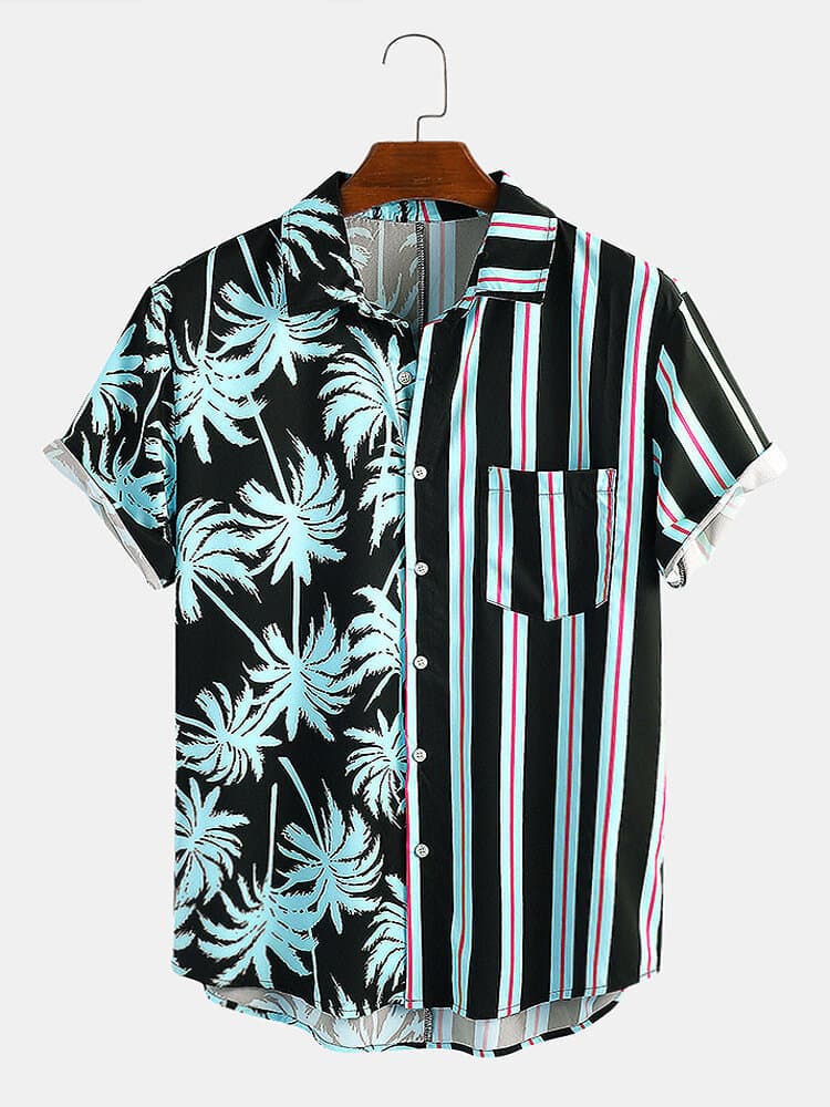 Men Clothing Summer Men's Coconut Print Striped Stitching Casual