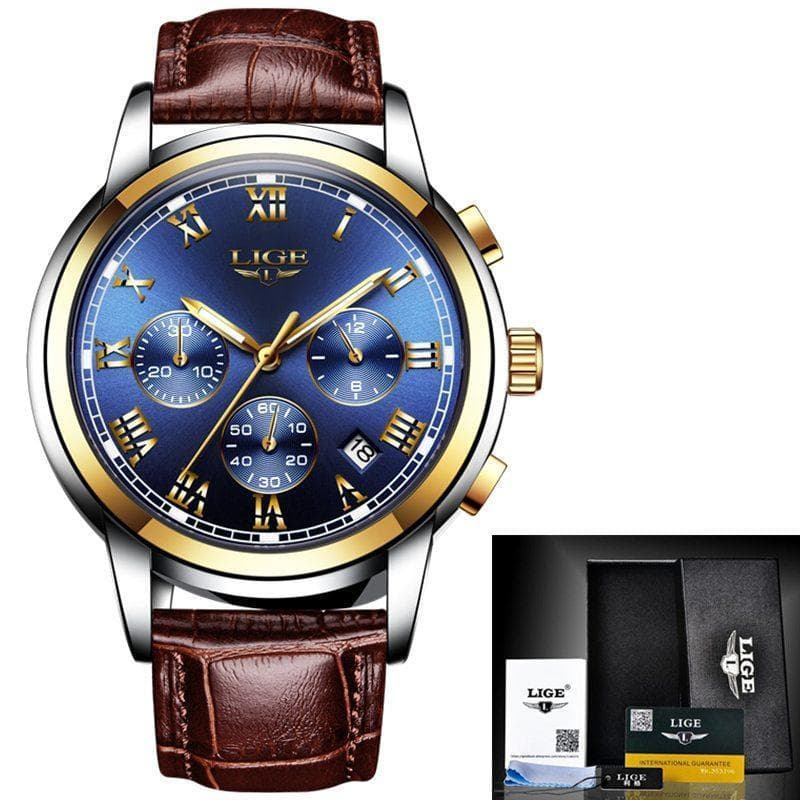 Mens leather casual watch