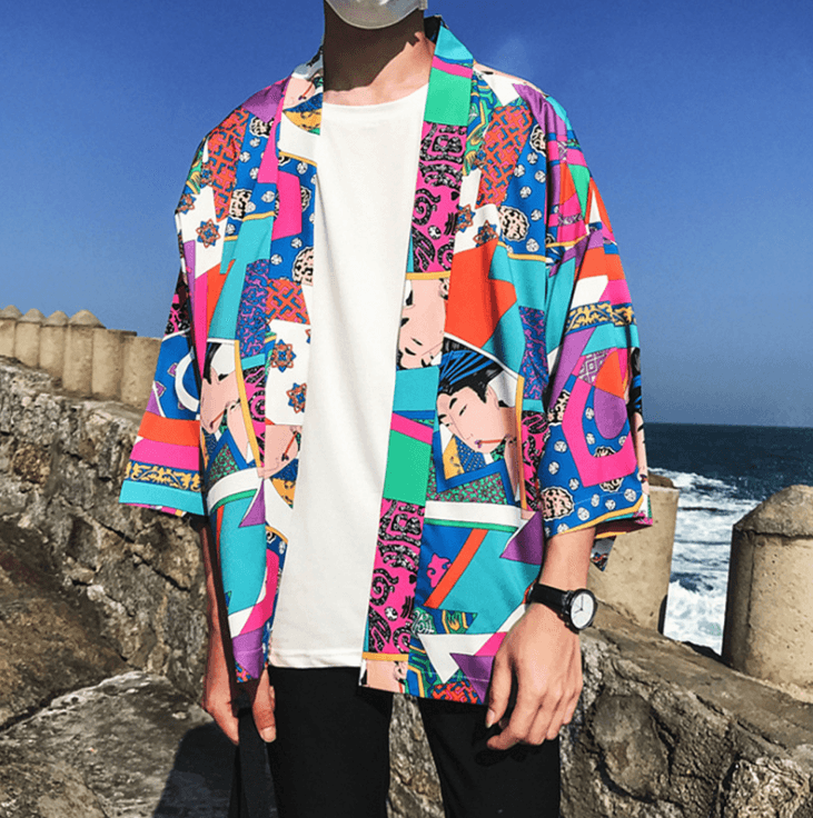 Printed Japanese Kimono Jacket cardigan men clothing male streetwear