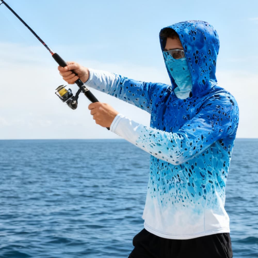 Fishing hoodie sailing shirt surfing face cover neck summer men long