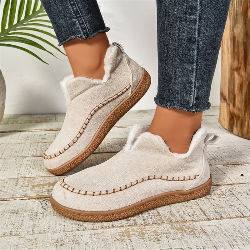 V-cut Plush Ankle Boots Winter Plus Velvet Flat Snow Boot Casual Warm