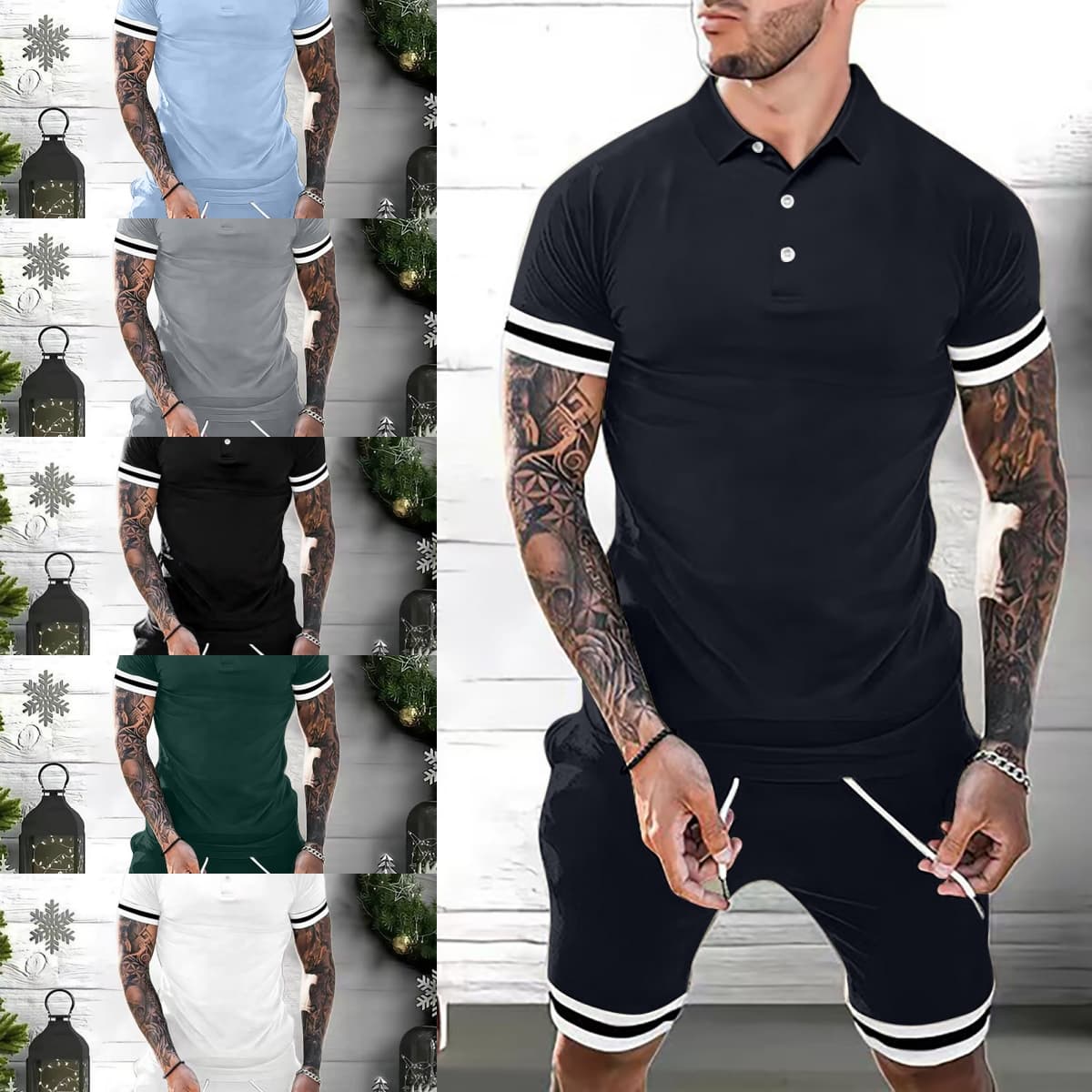 Mens Short Sets 2 Piece Outfits Polo Shirt Summer Tracksuits Casual
