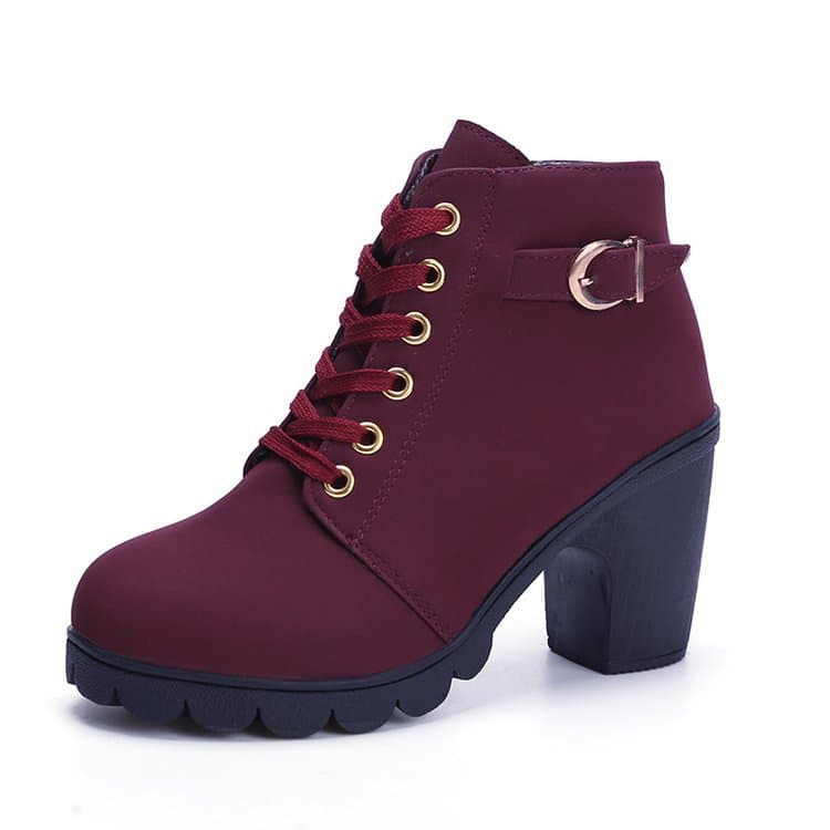 Chunky Block Heel Boots Buckle Ankle Women Shoes