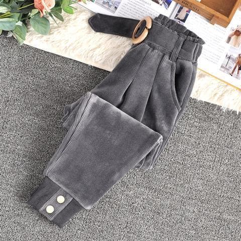 Girls' corduroy pants autumn and winter clothes plus cashmere