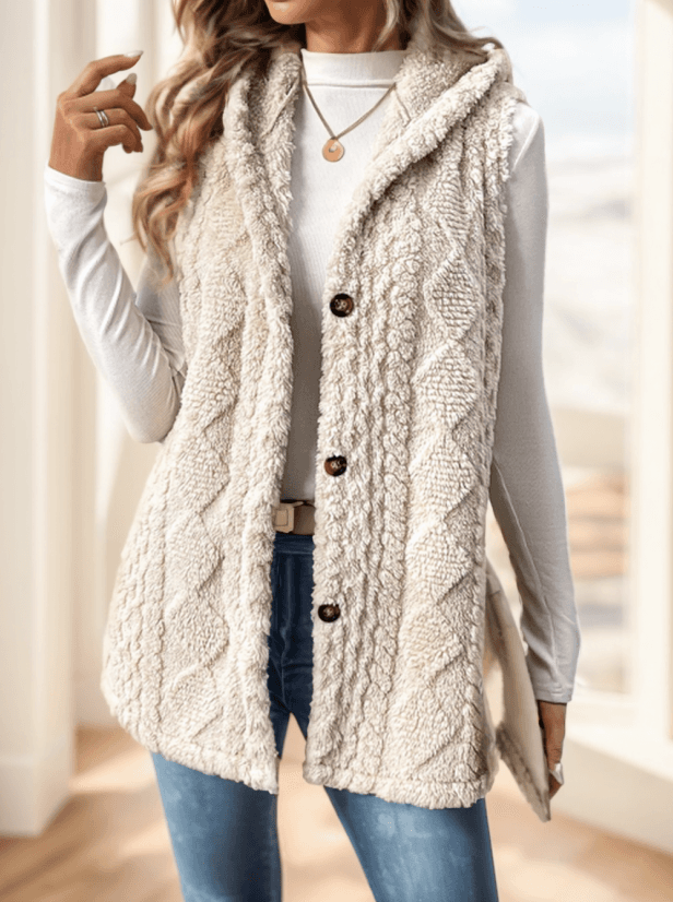 Women's red hooded fleece vest