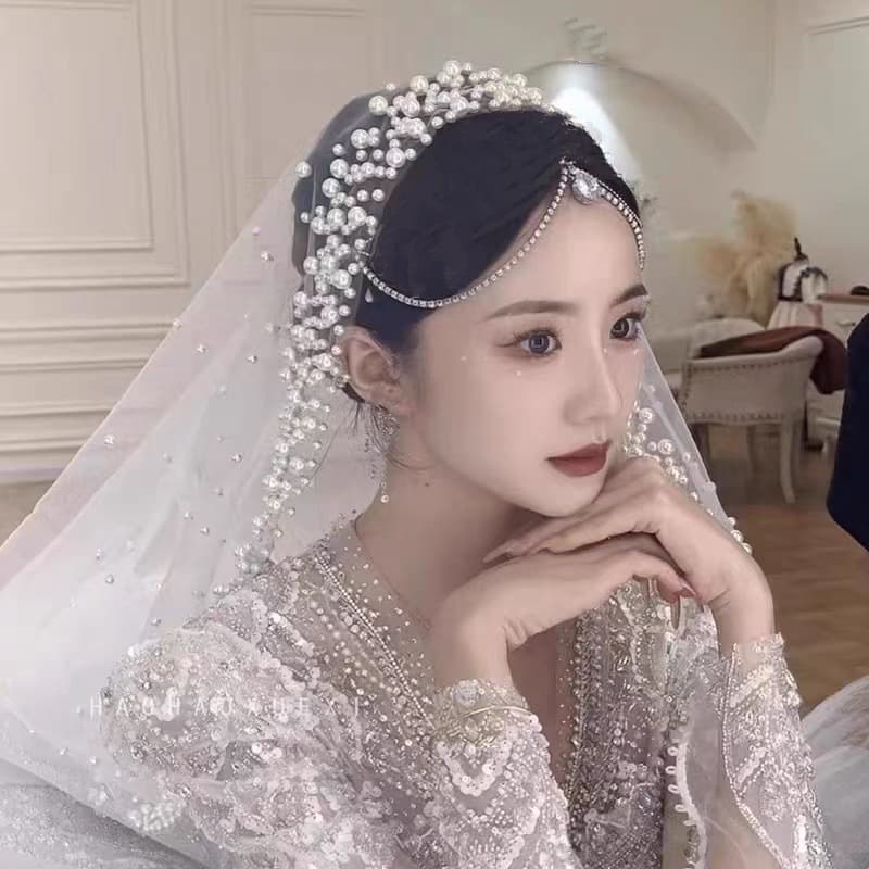 Long bridal cathedral veil