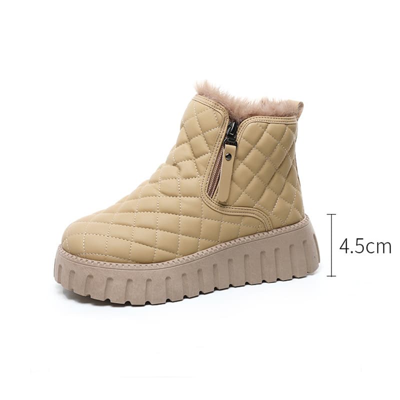 Women's Plaid Pattern Platform Ankle Boots Casual Side Zipper Plush