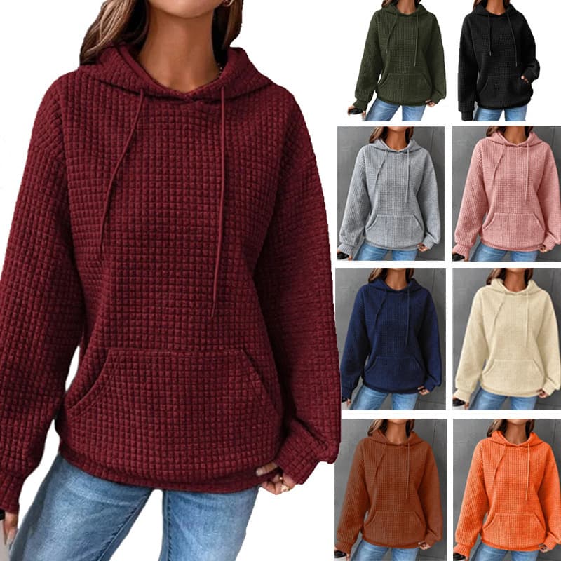 Waffle Hoodie Sweater Women's Sports Sweatshirt Casual Long Sleeve