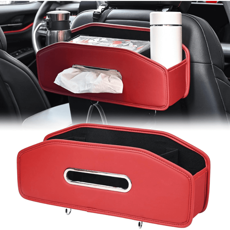 Car seat back organizer with 2 drink cup holder, car tissue holder