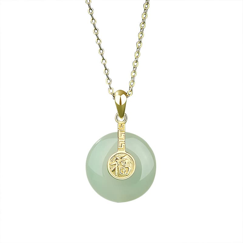 The nafu peace button and field jade necklace female retro Chinese fu