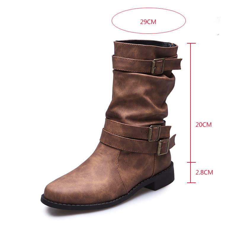 Low Heel Vintage Adjustable Buckle Boots Women Combat Biker Western