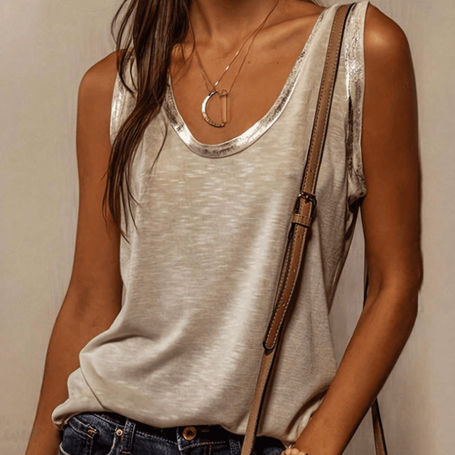 Block edge decor casual tank top