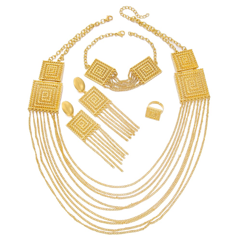 5pcs Ladies 18k Gold Plated Jewelry Set Tassel For Holiday Wear,