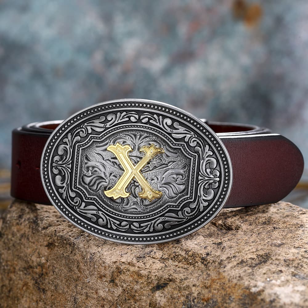 Tang grass pattern letter A-Z belt buckle head