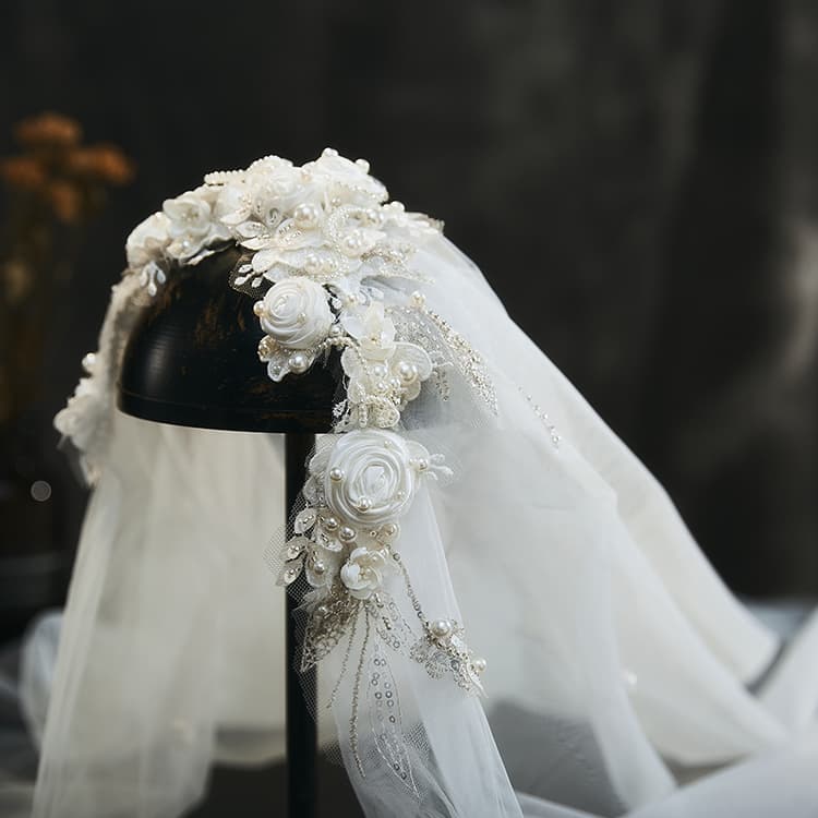 Vintage beaded lace petal headdress