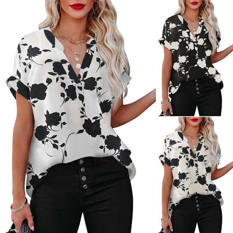 Summer Women's Clothing Floral Print Short Sleeve Shirt For Women