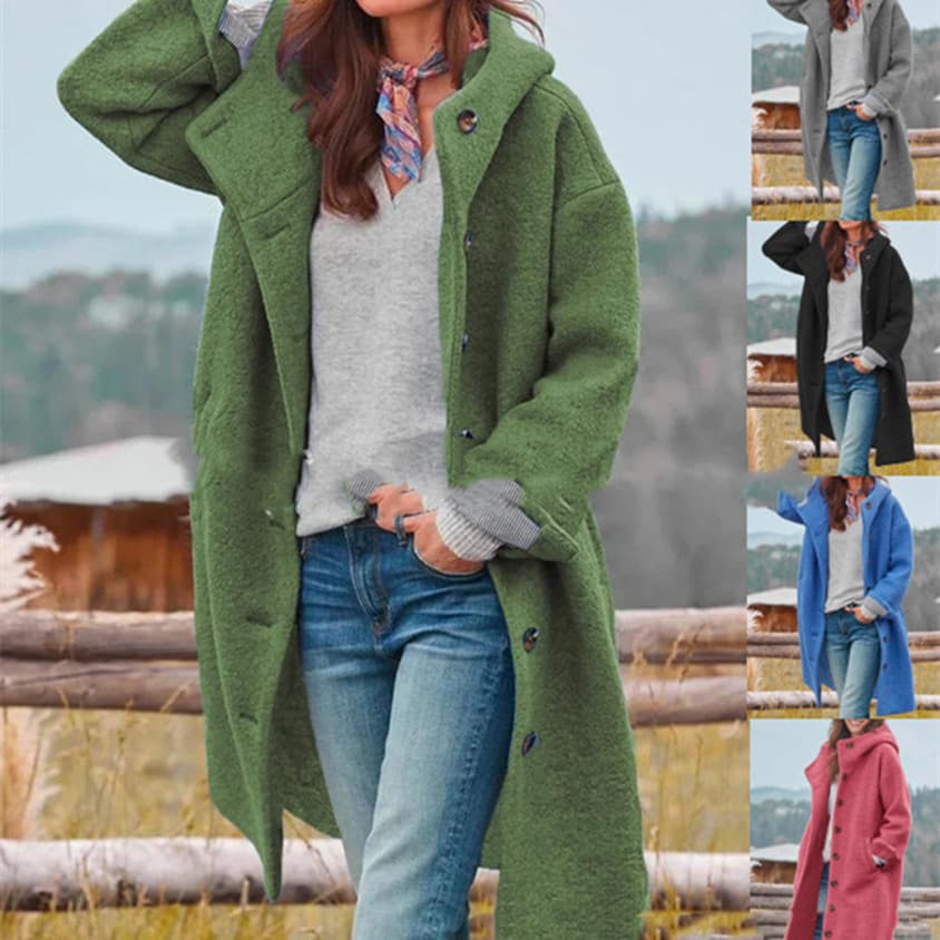 Winter Coat Women's Thickened Tweed Medium-Length Trench Jacket