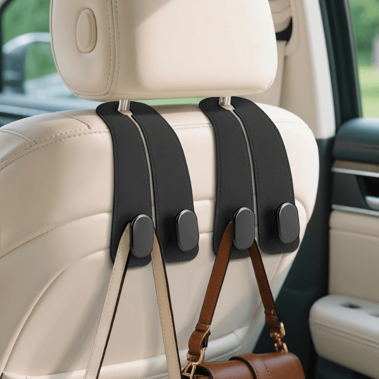 Car seat headrest hooks, 2PCS universal car purse hook leather car bag