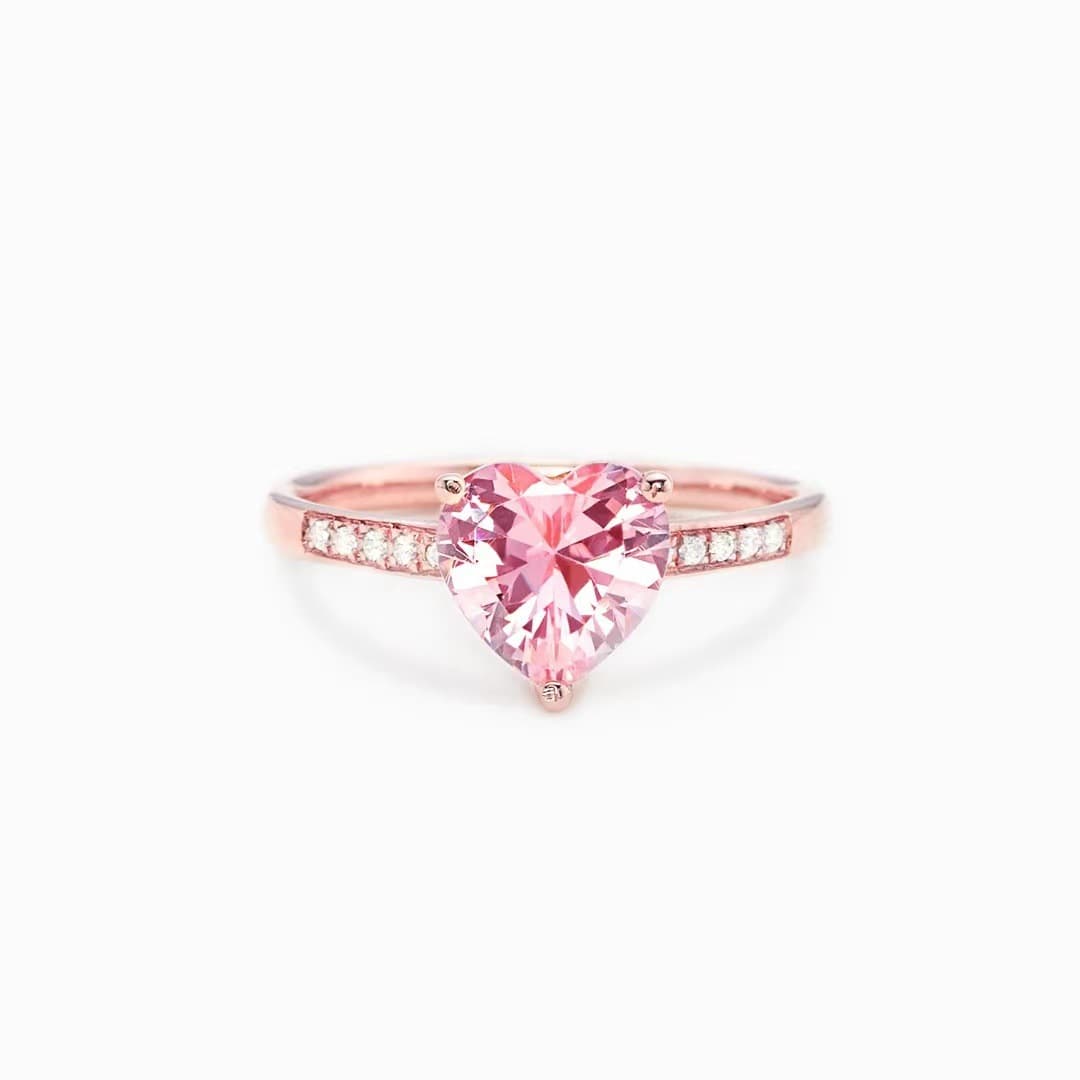 S925 loving heart in sterling silver ring female peach