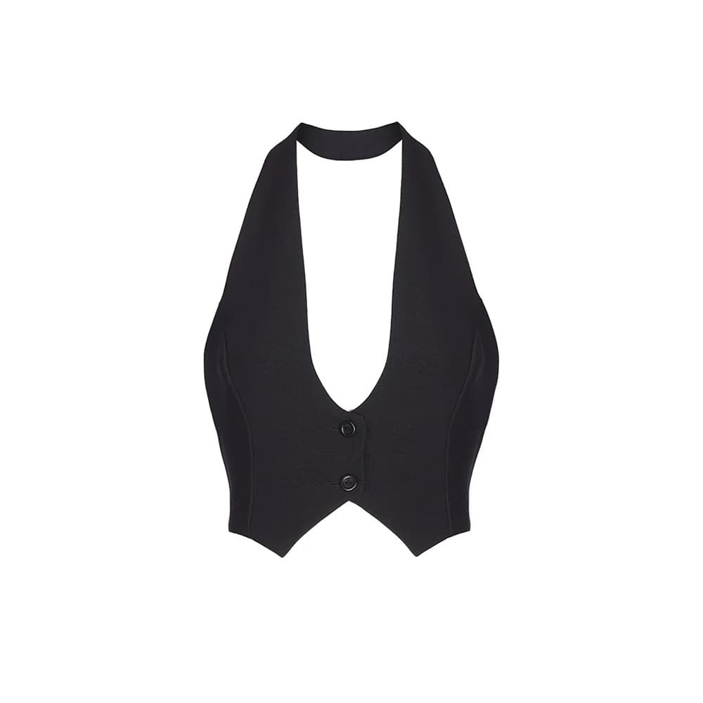 Sexy solid color backless halter vest