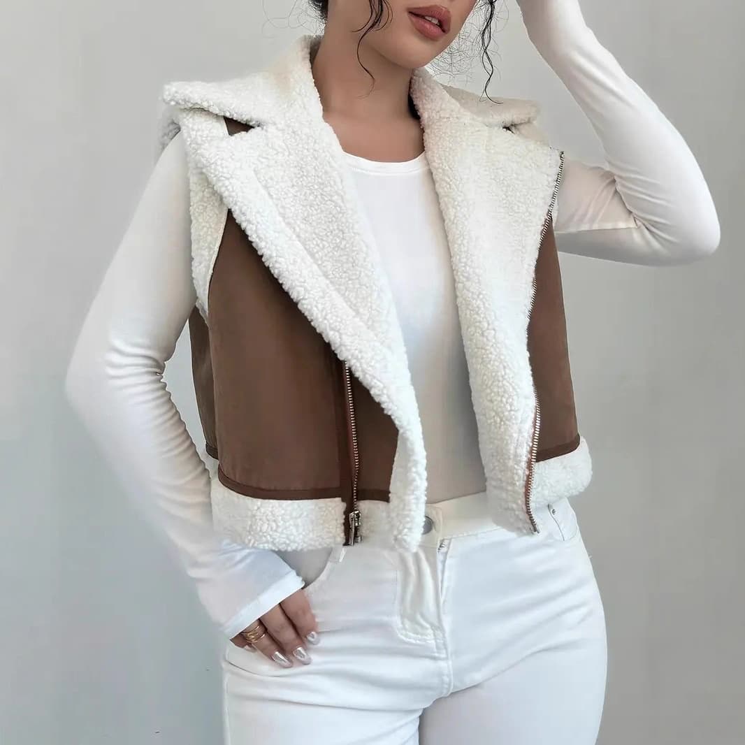 Western light fur integrated lamb wool vest