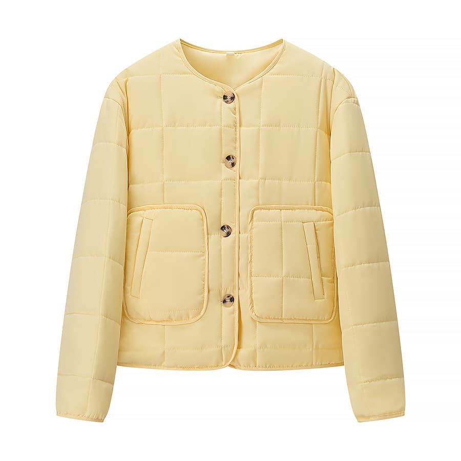 Autumn women clothing yellow quilted cotton plaid coat