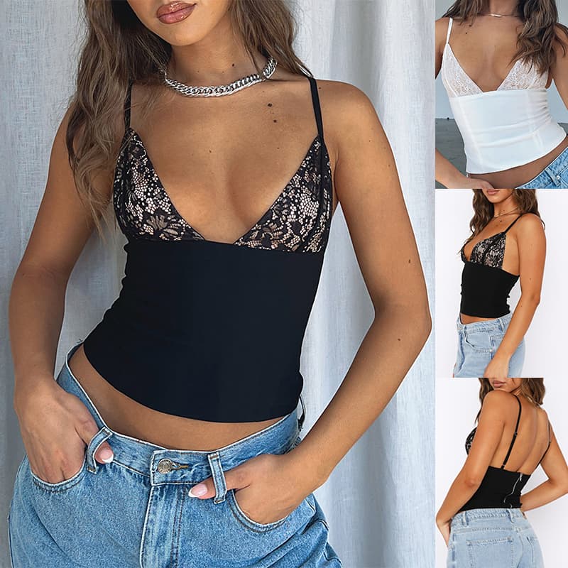 Women's V-neck camisole lace vest with back zipper design summer slim
