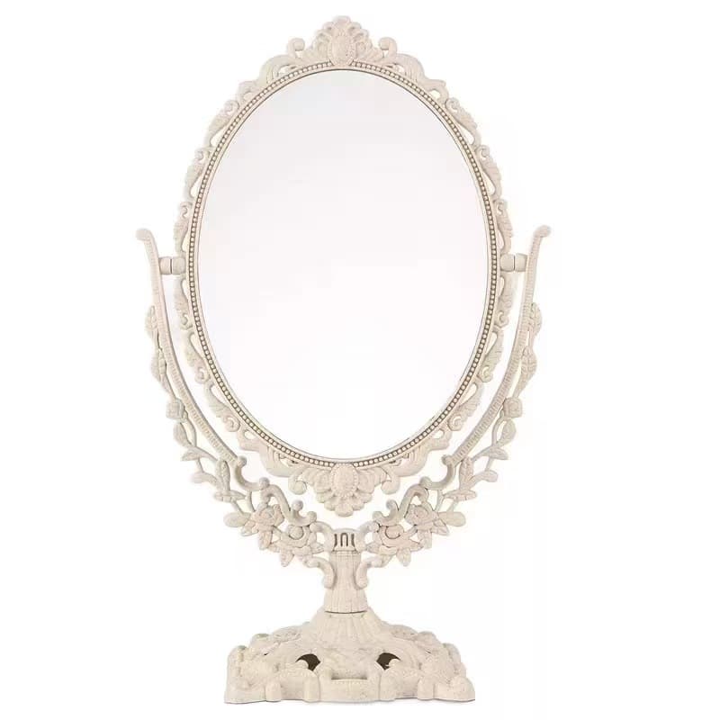 Vintage tabletop makeup mirror, European carved rotatable standing