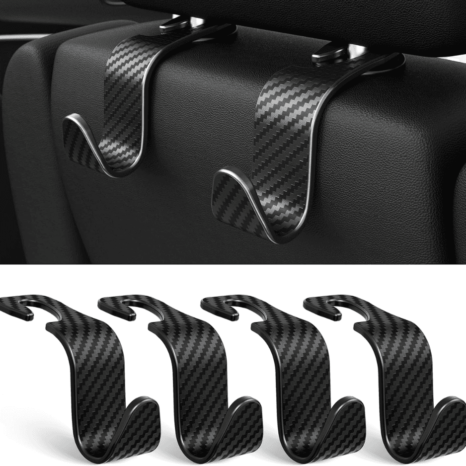 4-Pack car headrest hooks, 55LB seat storage organizer for bags