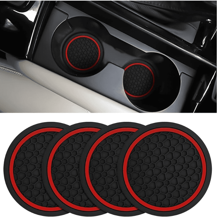 Mandark 4PCS 2.75 inch car cup holder coasters, non slip, black red