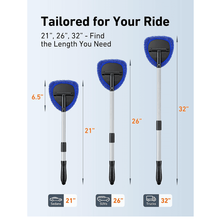 Extra long windshield cleaner tool, car interior detailing kit