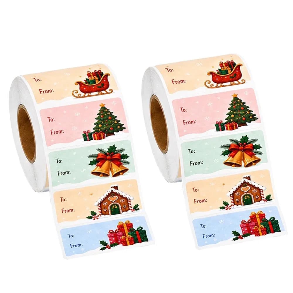 Christmas sealing stickers roll, 2 rolls, 6cm holiday gift label