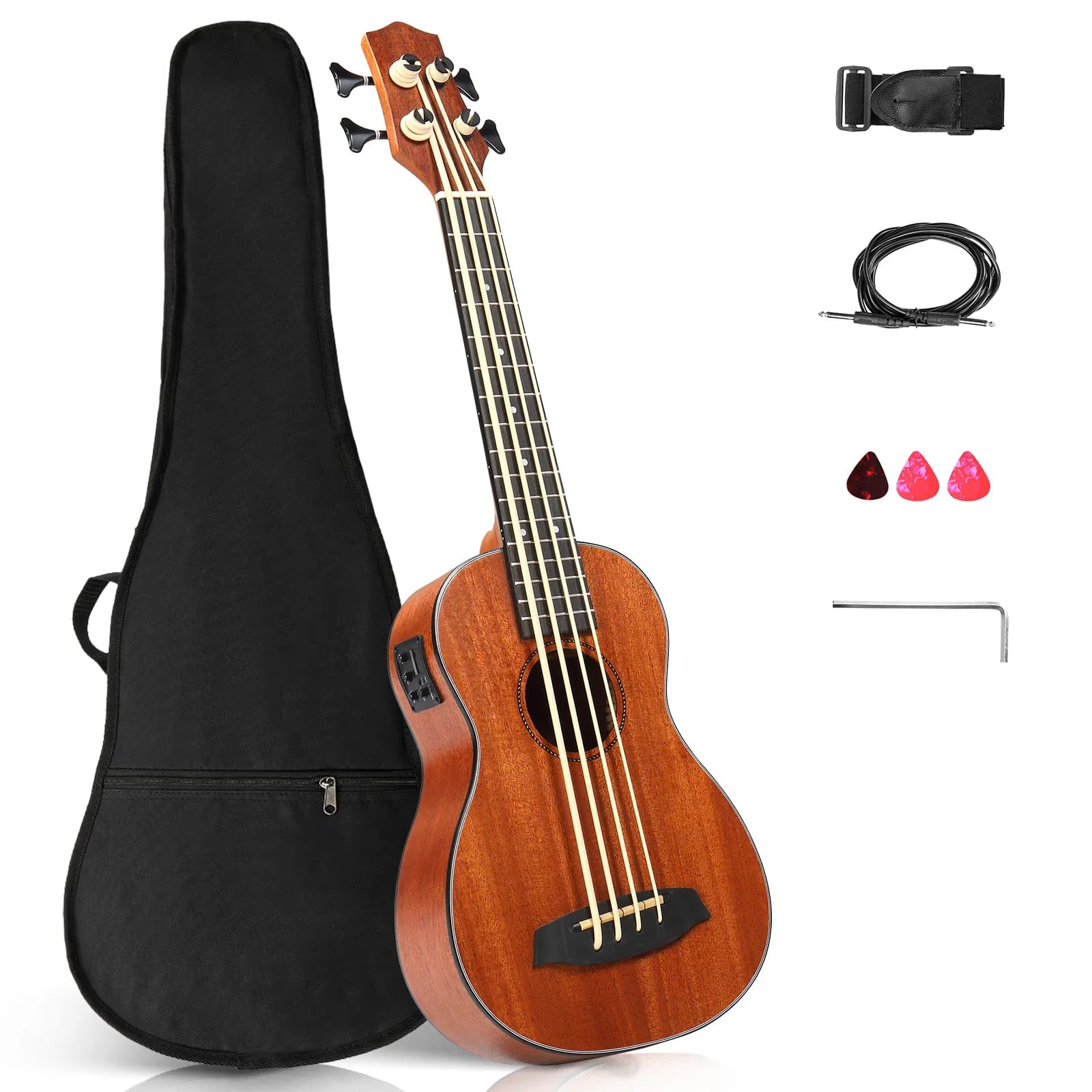 30-inch ukulele bass mahogany body with EQ, comes cotton bag, capo