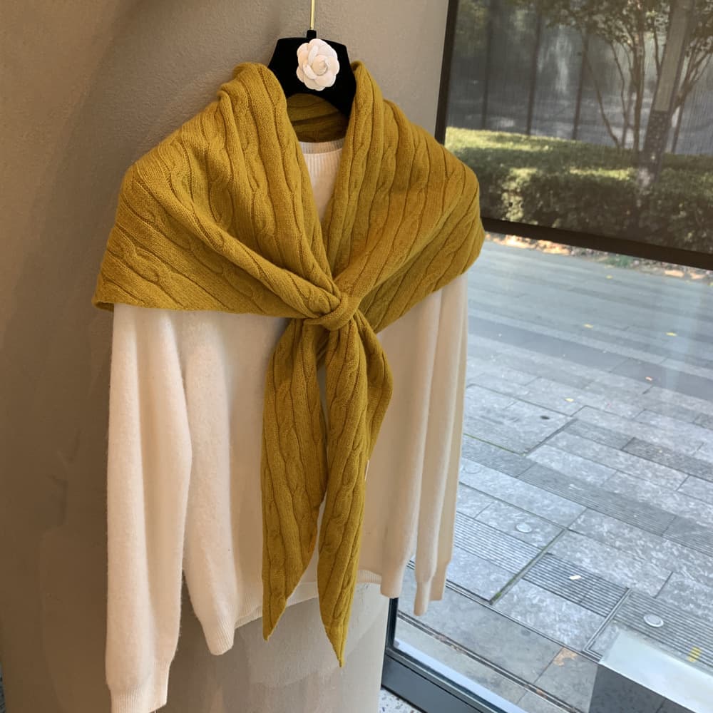 Women's cable knit shawl - solid color soft warm neck warmer triangle