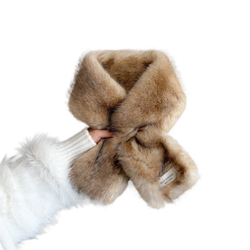 Warm neck protection Two-color plush scarf High-grade outer fur collar